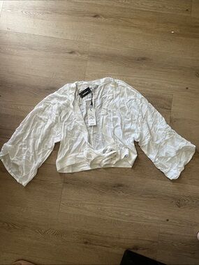 Express White Cropped Wrap Blouse with Tie Front